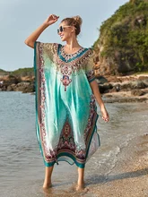  New Quick-drying Bohemian Women Dress Bikini Cover-ups Robe De Plage Print V-neck Summer Dress Beachwear Swimsuit Cover Up 