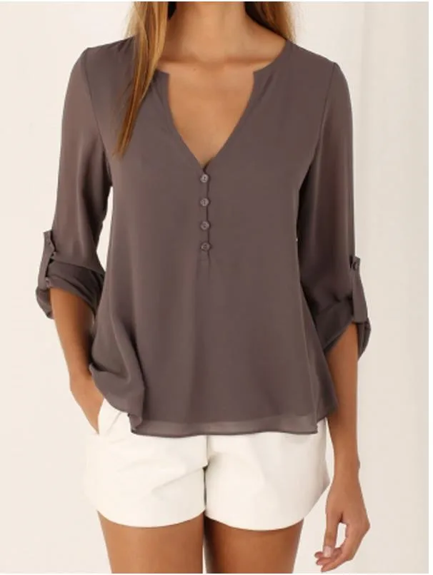 Womens Blouses Plus-size S-XXXXL 2017 New 5 Colors Tops Fashion Loose Summer Spring Chiffon Clothing V-neck Lady Blouse  AU0046