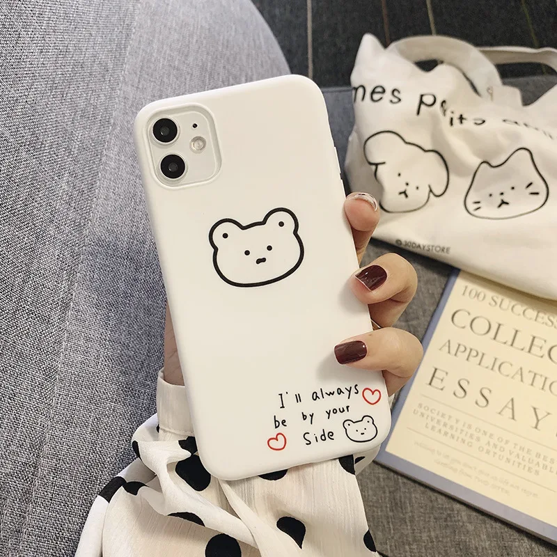 Retro bear diary art Stick figure Graffiti case For iPhone 11 Pro Max case Cute cover for iPhone XS Max XR X 7 8 Plus 7Plus Case