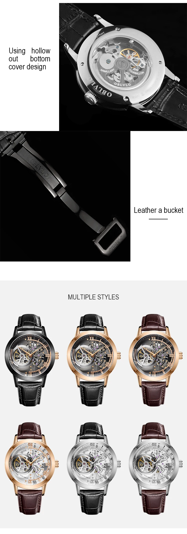 OBLVLO, роскошные Брендовые повседневные часы с турбийоном, мужские часы со скелетом из розового золота, автоматические механические часы для мужчин, Montre Homme