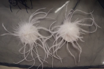 

white feather 3D ostrich feather patches applique, 3d lace feather applique