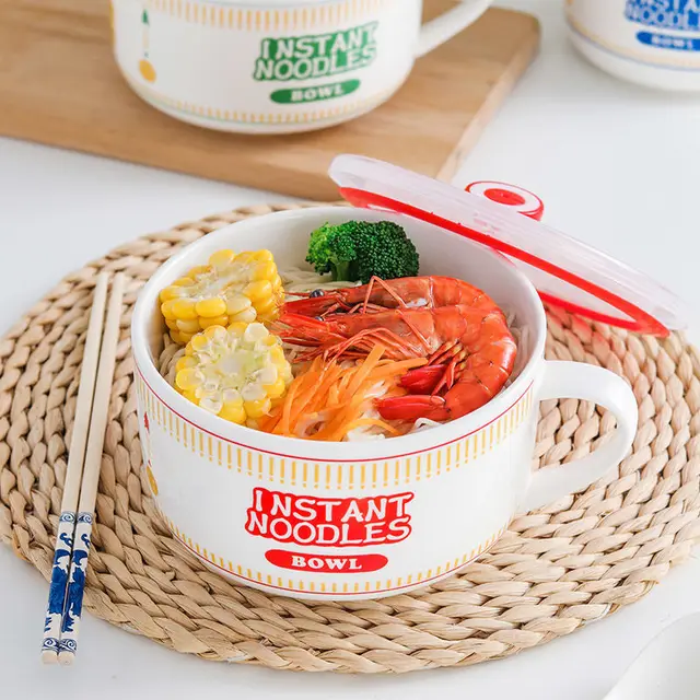 Creativity Lid Ceramics Instant Noodle Porridge Bowl Young Girl Dorm Room Student Office Super Large Japanese Cup lunch Bowl Mug 3