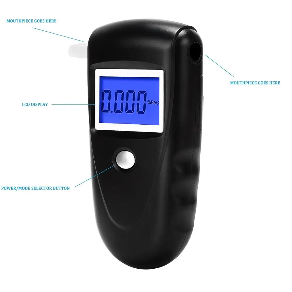 Профессиональный цифровой алкотестер, портативный детектор алкоголя с ЖК-дисплеем, алкотестер с 10 мундштуками