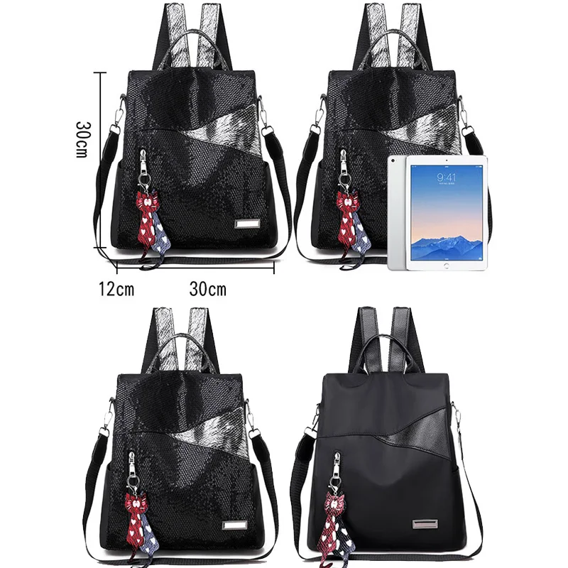 Противоугонный рюкзак на молнии Женский корейский Стильный блестящий кампус для девочек школьная сумка рюкзак для путешествий кулон для кошки женский Mochila