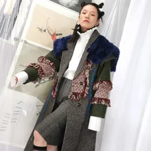 Новинка, весеннее шерстяное пальто с отворотом, длинным рукавом, хит, цвет, мех, кисточки, раздельное соединение, длинное шерстяное пальто, женские парки, модный тренд