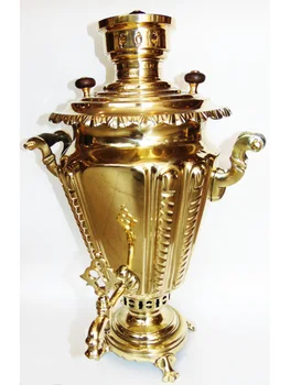 

Samovar in the form of a "glass with twisted columns". Material: polished brass. Volume: 5 liters. Country: