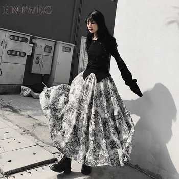 

2020 spring summer new arrivals high waist print pattern pleated floor-length women fashion vintage skirt V755