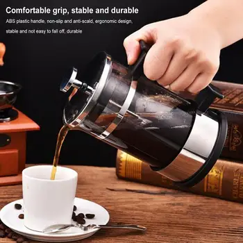 

350ml/600ml French Press Pot Coffee Maker Non-slip Glass Tea Pot With Handle 3-layer High-density Filter System Non-slip Base