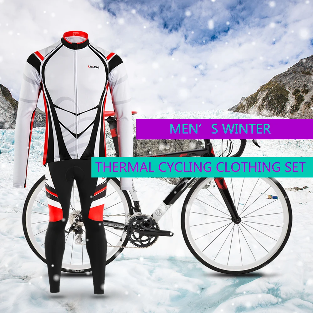 Lixada Men's Winter Thermal Fleece Cycling Set Long Sleeve Windproof Jersey Coat Jacket with 3D Padded Pants Trousers | Спорт и