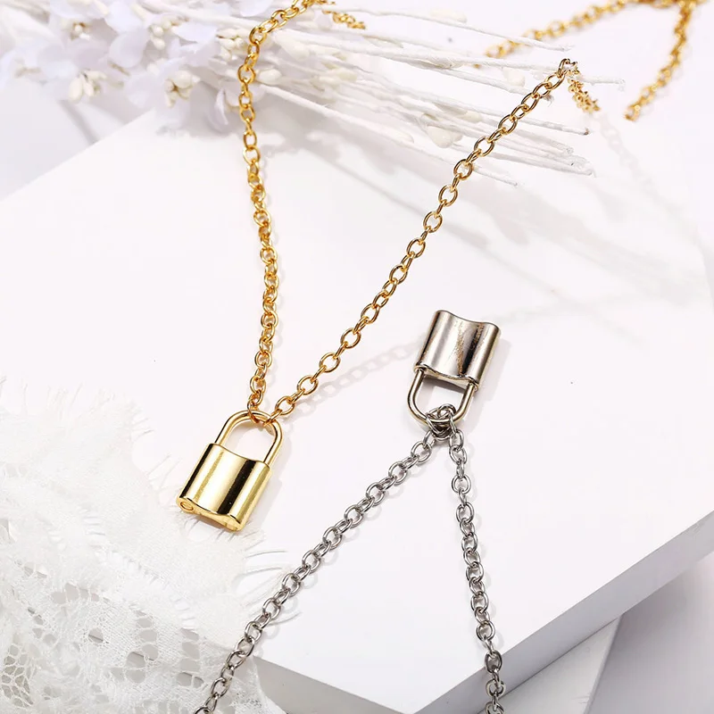 Ожерелье с подвеской в стиле панк с замком, простое ожерелье золотого/серебряного цвета, звенья цепи, трендовые ювелирные изделия без ожерелья, подарок для женщин и девушек, Кулон