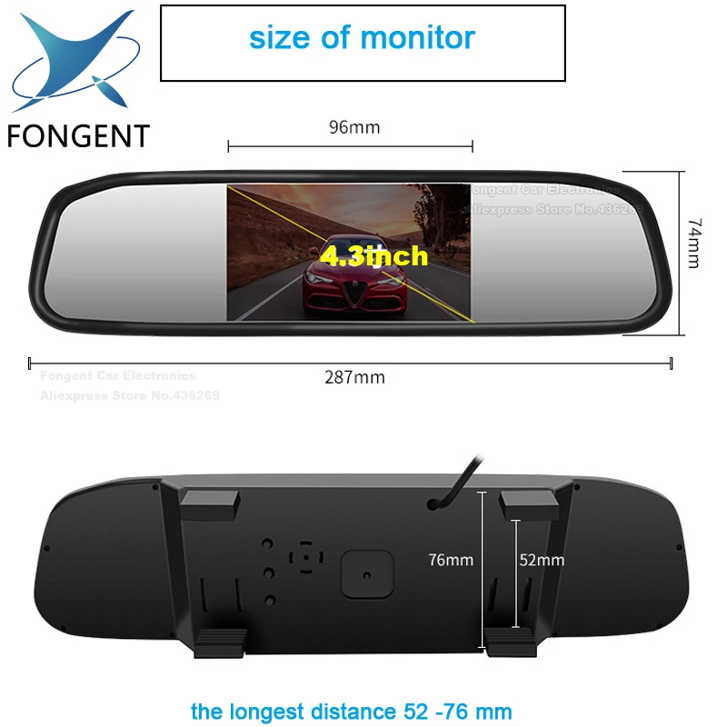 TFT-LCD-Video-Input-Car-Rear-View-Mirror-Monitors-With-8-led-EU-License-Plate-Frame-RearView-Reversing-Backup-Camera