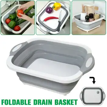 

Multifunction 4 In 1 Collapsible Cutting Board Drain Washing Basket Basin Portable Tub For Fruit Vegetable Washing Kitchen Tools
