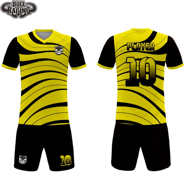 Source Best quality black yellow big and tall custom football kits striped  no brand soccer jersey on m.