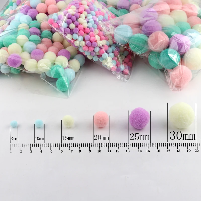 2000pcs Macaron Pompoms Balls 10/15/20/25/30mm Mini Fluffy Soft Pom Poms Handmade Toys Wedding Decor DIY Sewing Craft Supplies