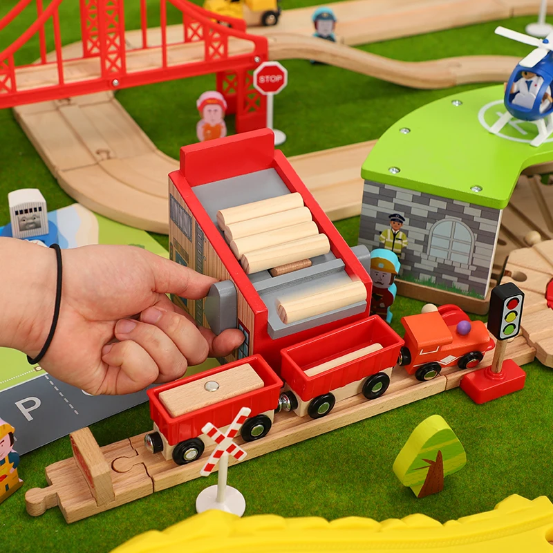 Children's Wooden electric train track suit toy car assembly building block wooden track car puzzle boy