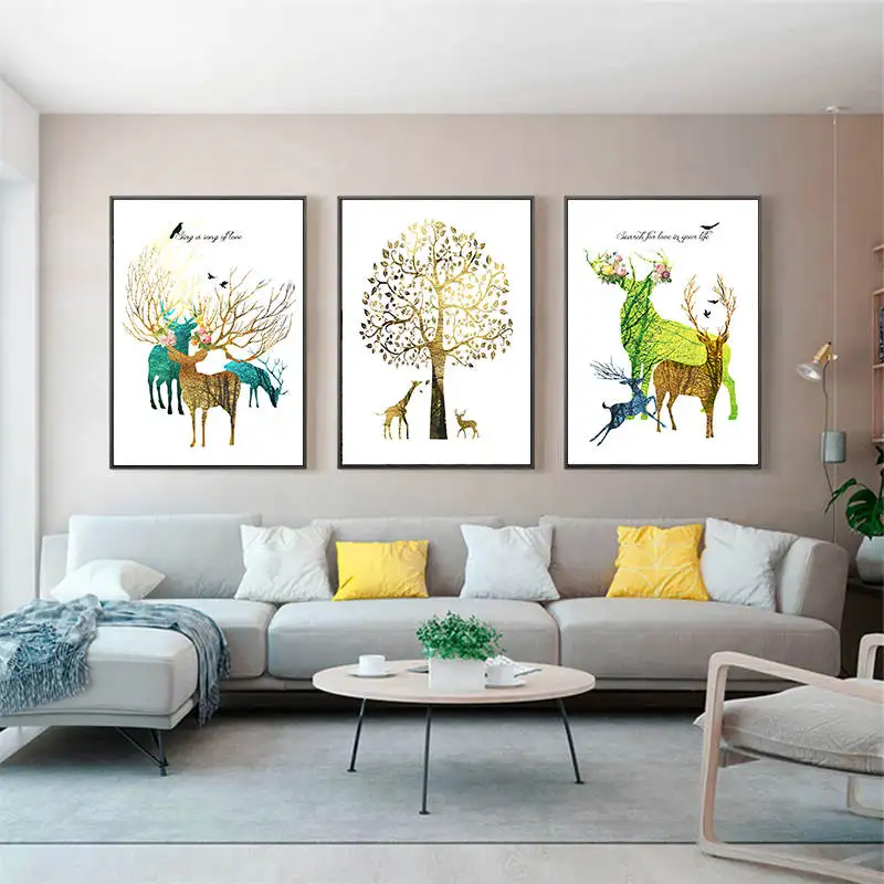 

Yumeart Posters and Prints Canvas Painting Colorful Sika Deer Animal Wall Pictures for Living Room Decorative Pictures Home Deco