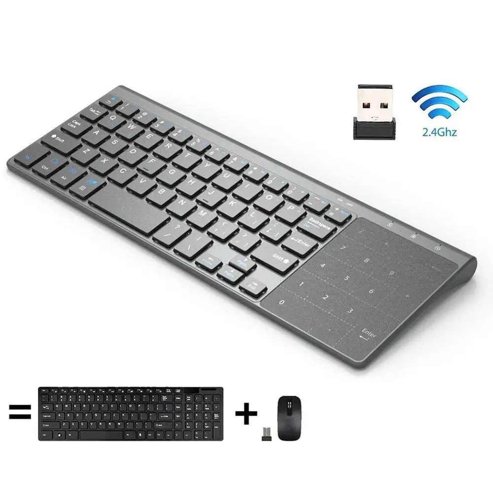 2 4G Беспроводная клавиатура с номером сенсорная мышь тонкая цифровая для Android Windows
