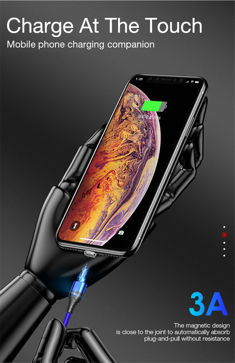 Магнитный Micro usb type-C кабель для iPhone кабели освещения 1 м 2 м 3A провод для быстрого заряда type-C Магнитный кабель для зарядки телефона