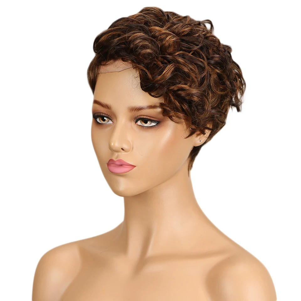 Дебютные кудрявые женские парики из человеческих волос без шнурка Модные Разноцветные парики для женщин бразильские волосы Remy короткие волосы парик