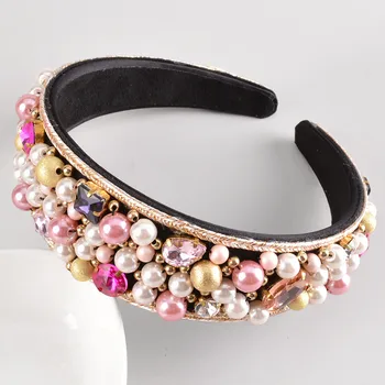 

New Fashion Jewelry Baroque Crystal Pearls Headband For Women Headdress Wedding Tiaras Hairband Birthday Hair Jewelry