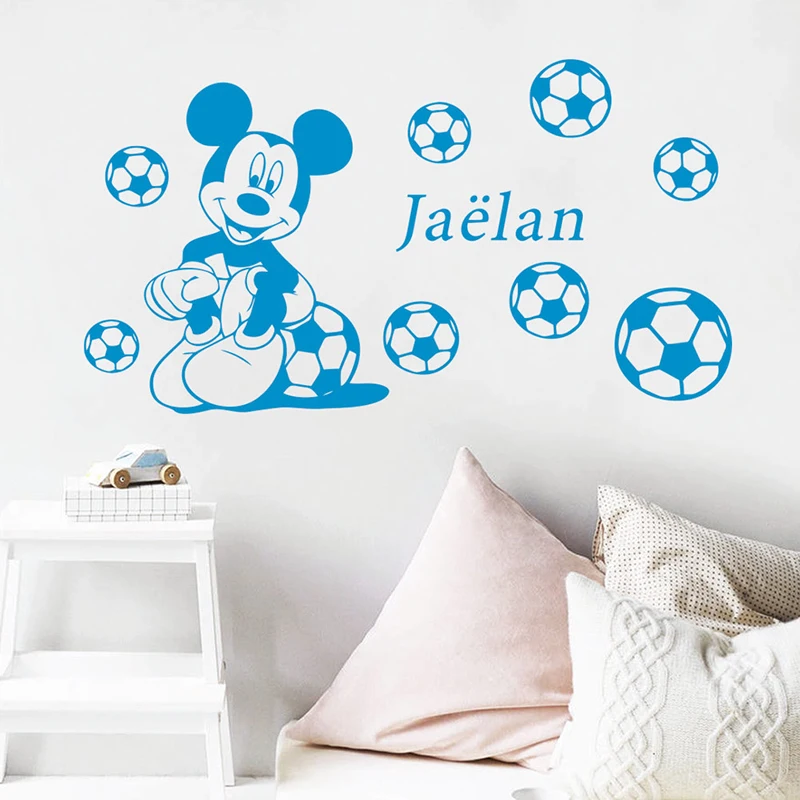 Disney Cartoon Mickey Mouse With Football Vinyl Wall Stickers Home Decoration Decals For Kids Bedroom Removable Art Wallpaper