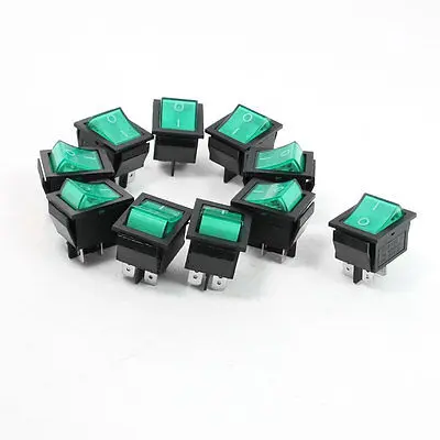 

Green Neon Light DPST ON/OFF Snap in Rocker Switch AC 10A 250V/20A 125V 10 Pcs