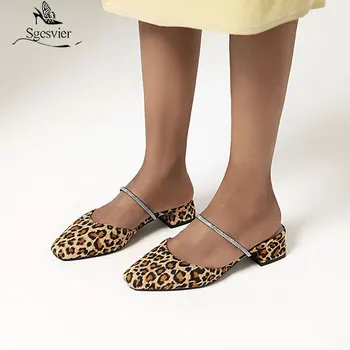 

Sgesvier 2020 Plus size 33-48 women slippers comfortable low heel square toe mules casual shoes fashion Leopard ladies shoes