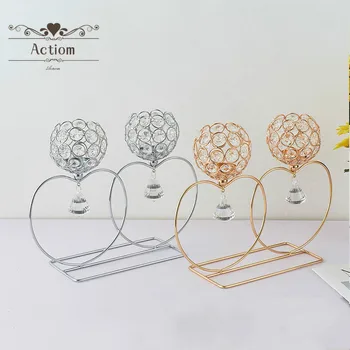 

NEW Nordic Luxury Crystal Candlestick Metal Candle Holders Wedding Party Home Decoration Coffee Bar Table Centerpieces 29x21.5CM