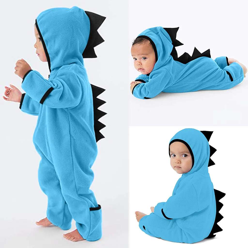 Для новорожденных одежда для малышей маленьких мальчиков и девочек; флисовые комбинезоны с героями мультфильмов куртка с капюшоном "Динозаврик" Ползунки Одежда с молниями, комбинезон для маленьких девочек; зимний комбинезон;