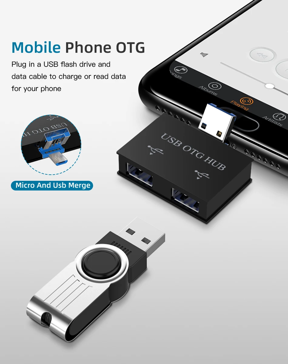 Robotsky Mini USB 3.0 Hub 2 Port USB Hub High Speed Hub Splitter Box For PC Laptop U Disk Card Reader for Mobile Phone Hub Use