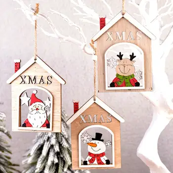 

Creative Wood Hollow Colored Drawing Santa Claus Snowman Elk Shape Christmas Tree Small Pendant Gift