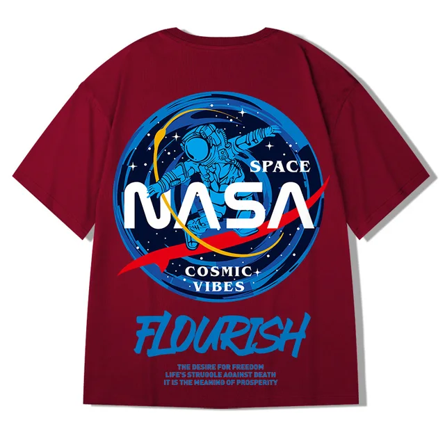 ZAZOMDE Harajuku Oversized T-shirt Men Summer Cool Unisex Tops Hip Hop Funny Print Tshirt Casual Cotton T Shirt Streetwear Loose Burgundy