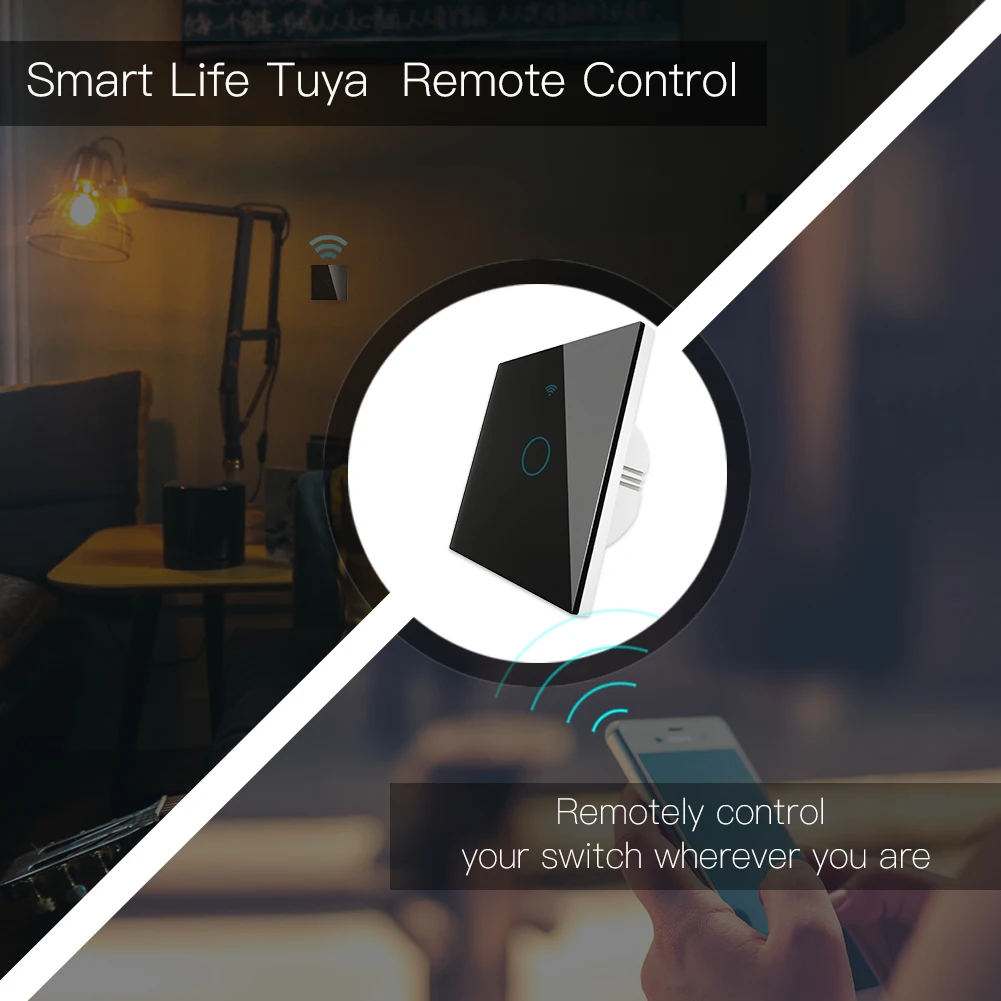 Черный Wi-Fi Смарт настенный сенсорный выключатель света совместим с приложение Smart Life/Tuya Беспроводной дистанционного Управление работать с Alexa Google Home