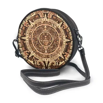 

OLN Maya Calendar Aztec Hieroglyph Round Crossbody Cell Phone Shoulder Bag Messenger Bags Fashion Daily Use For Women Wallet