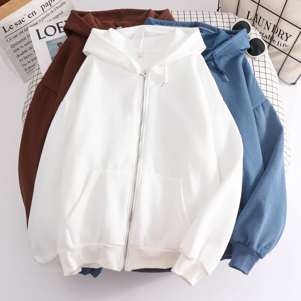 

Korean Harajuku Hoodie Zip Up Loose Women Cotton Sweatshirt Women Zipper Jacket Y2k Black Vintage Streetwear Long Sleeve Coat
