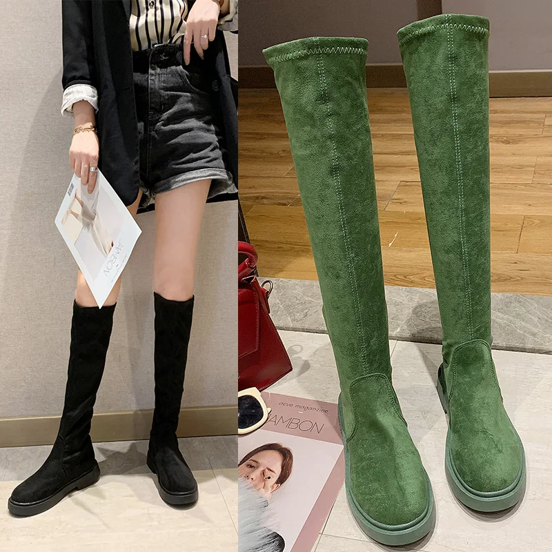 

Women's Winter High Boots Lace Up Flat Heel Bootee Woman 2019 Low Heels booties Round Toe Autumn Shoes Booties Ladies Luxury