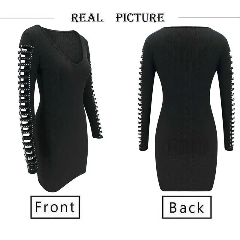 New 2020 Womens SEXY Hollow Out Long Sleeves Bodycon Knitted Dress Ladies Evening Party Slim Knit Mini Dresses Femme Vestito