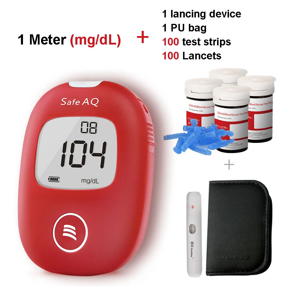 mg dL Купите 1 получите 1 бесплатно Sinocare Safe AQ умный измеритель уровня глюкозы в крови комплект глюкометра диабет 100 тест-полоски ланцеты безболезненный тест сахара er - Цвет: mg dL
