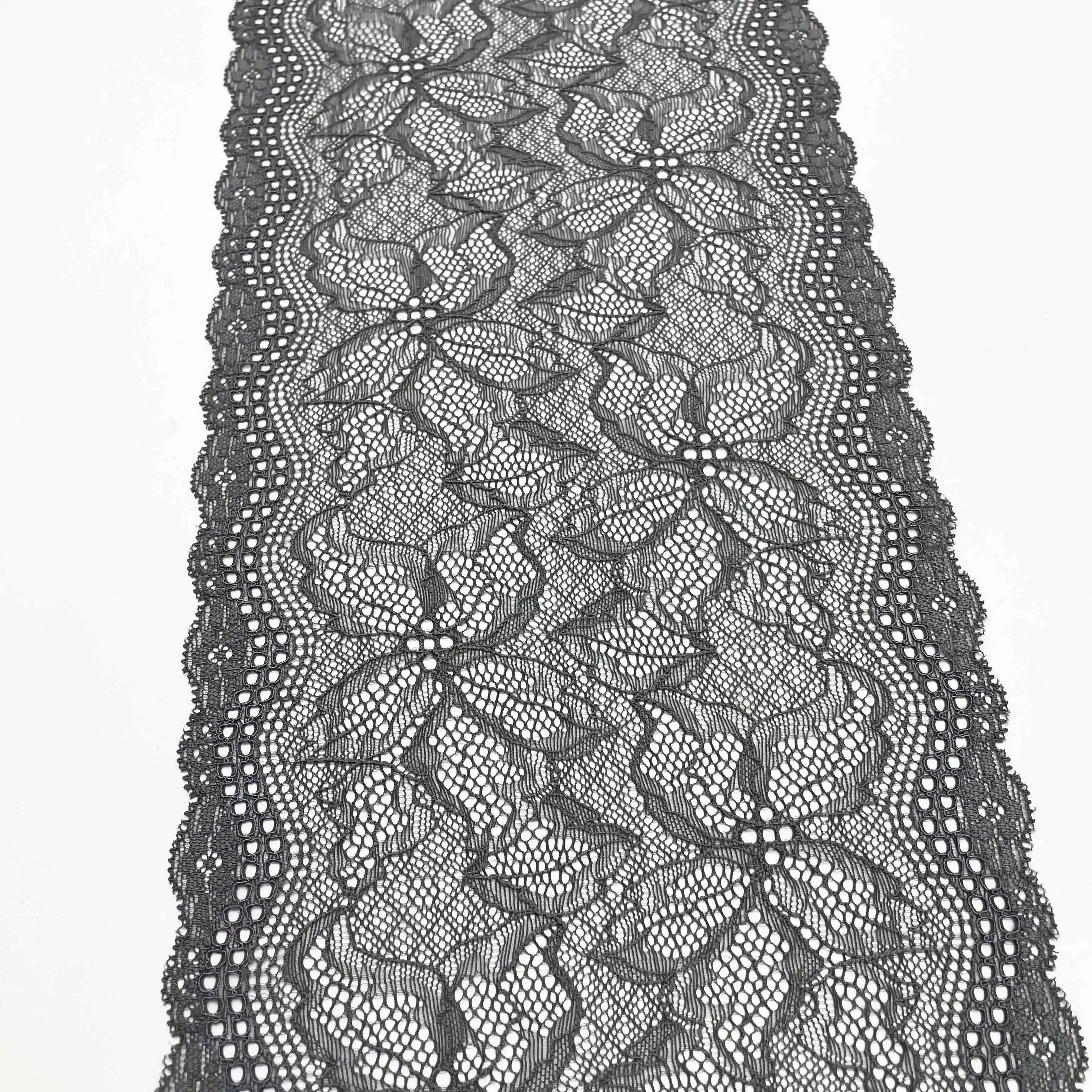 3y/lot Width 7 1/2 inch (19cm) Grey Elastic Stretch Lace Trim 5