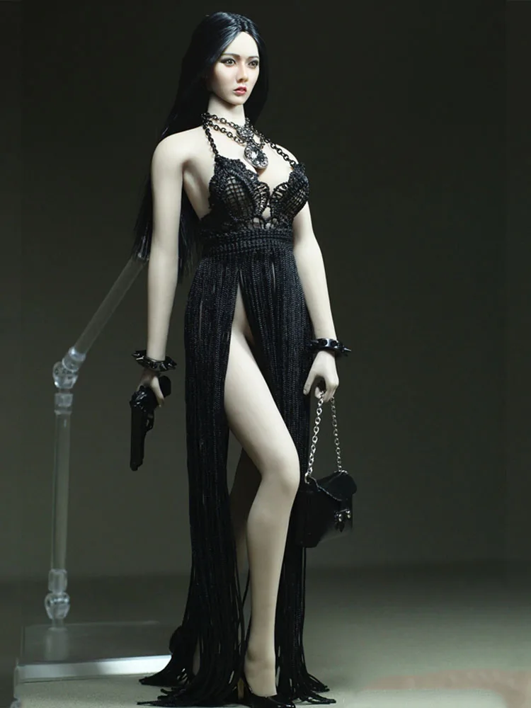 

1/ 6 Scale Polar Night series Sexy Tassels Black Evening Dress with Accessories For 12 Inch Action Figure Dolls