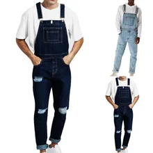 Мужской осенний Модный облегающий джинсовый комбинезон уличный потертый джинсовый комбинезон для мужчин размера плюс