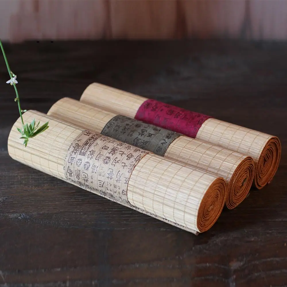 

Japanese Tea Table Bamboo Mat Gongfu Tea Tableware Pad Coaster Kitchen Table Runners Solid Placemat Teahouse Curtain Luxury