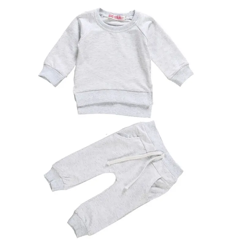 

Spring Autumn Infant Baby Boy Girl Warm Outfits Kids Long Sleeve Solid Shirts Tops Long Pants Clothes Set Hot Sale