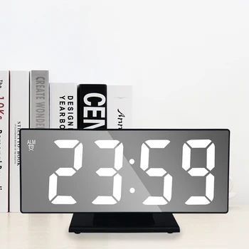 

LED Digital Alarm Clock Multifunction Mirror Snooze Display Time Night LCD Table Light Office USB Cable Digital Clock