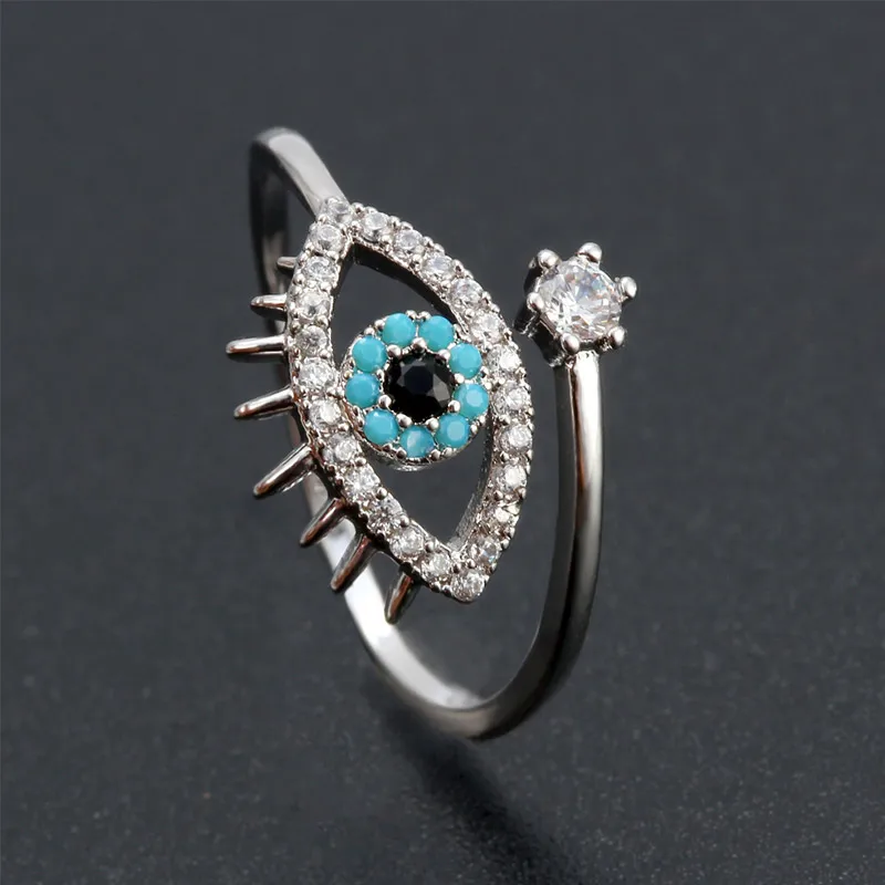 

Blue Evil Eye Fashion Ring Opening Best Friends Adjustable Silver Color Cubic Zircon Finger Rings Women Jewelry