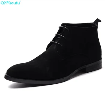

QYFCIOUFU Fashion Mens Suede Boots Genuine Leather High Quality Cow Leather Dress Boots Designer Handmade Lace Up Ankle Boots