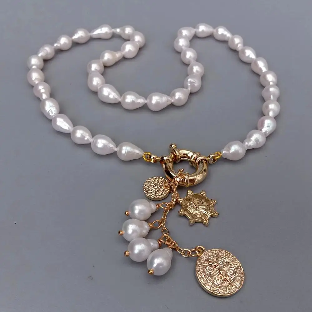 

Y·YING Natural 6x10mm White Freshwater Cultured Keshi Pearl Charm Necklace 18"