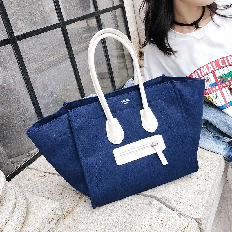 

Foreign Trade Big Bag Women's 2018 New Style Europe And America Fashion Handbag Canvas Smiling Face Bag Fashion INS Super Fire S