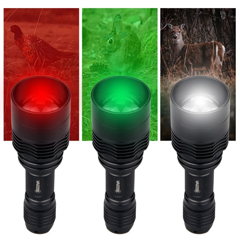 

1300 Lumens 400 Yards XRE Red Green White Predator Flashlight LED Tactical Hunting Weapon Light Zoomable Focus Adjustable Torch