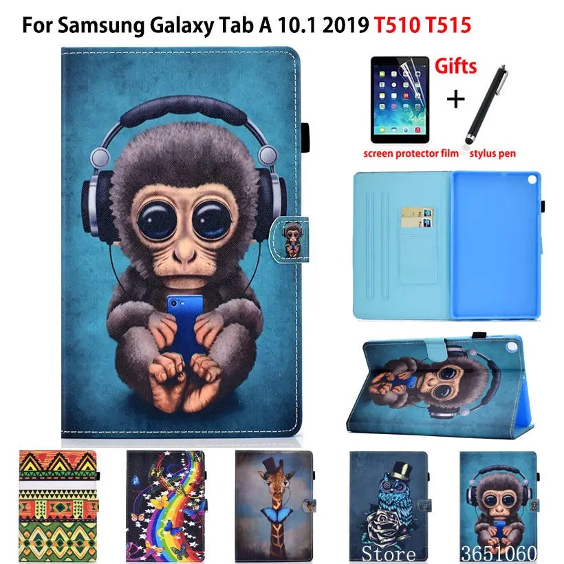 Чехол для Samsung Galaxy Tab A 10,1 T510 T515 SM-T510 SM-T515 чехол Funda мультфильм обезьяна Флип Стенд Капа оболочки кожи+ подарок